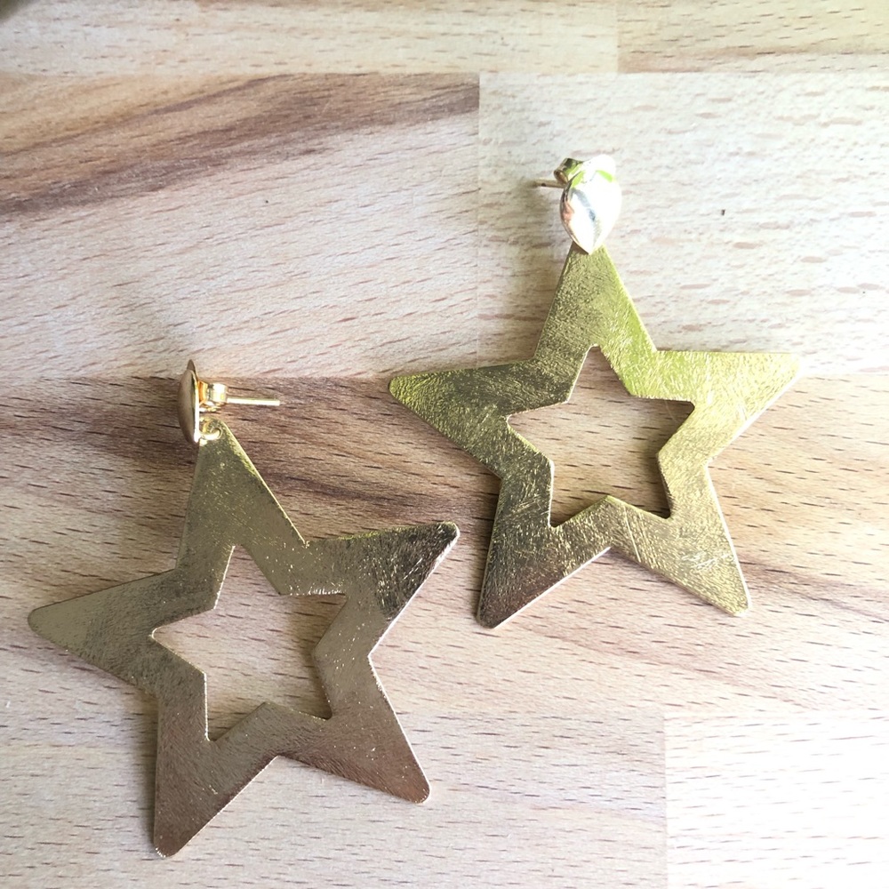 Brushed Gold Star Earrings